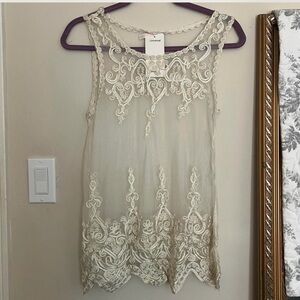 Universal Fashion Sheer White Embroidered Blouse